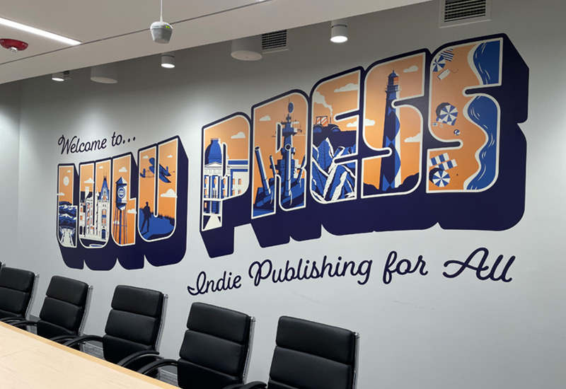 Lulu Press custom branded contour cut conference room mural